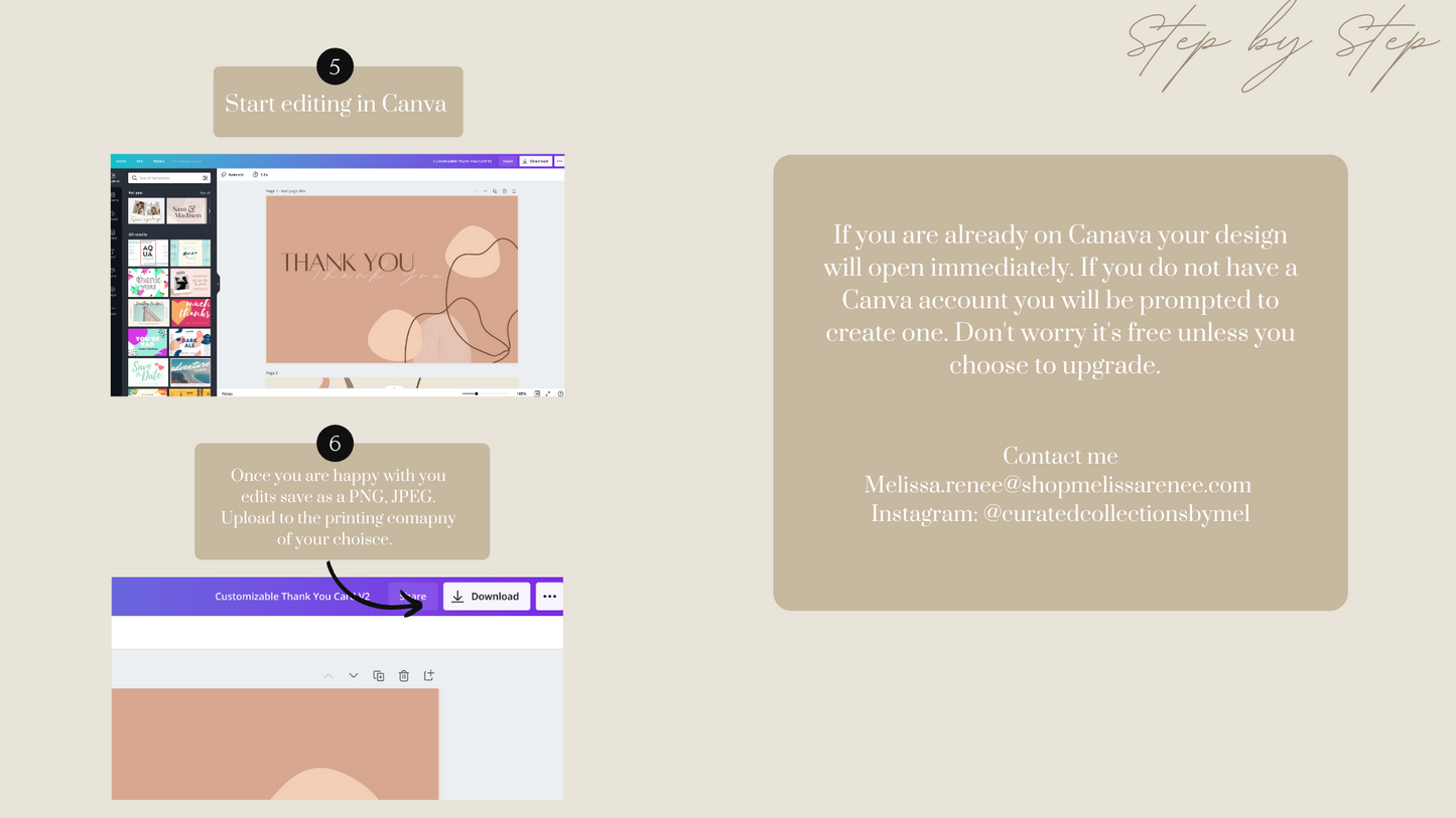 Customizable Thank You Cards- Instant Download- Canva Template