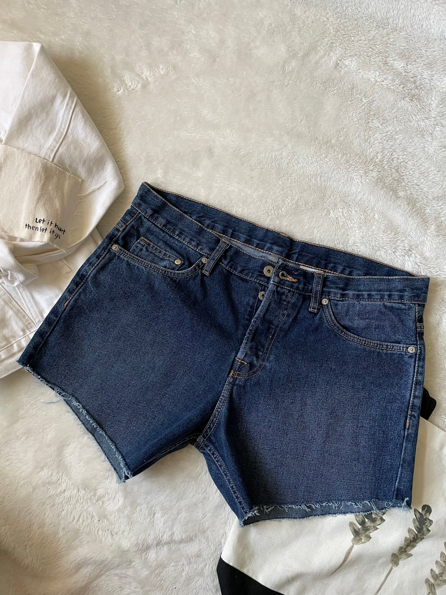 &Denim blue Upcycled 5" shorts. Size 34.