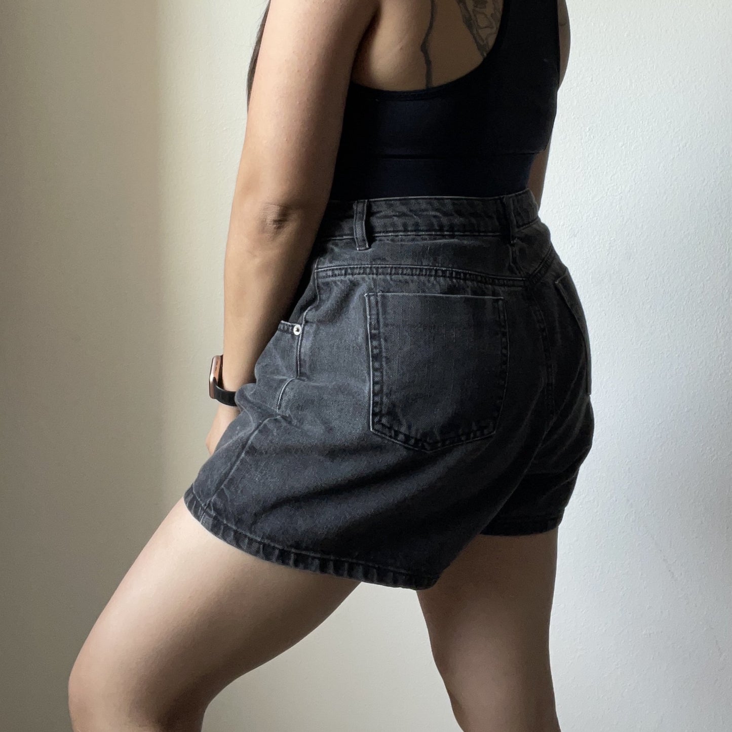 ASOS black washed denim shorts. Size 10.