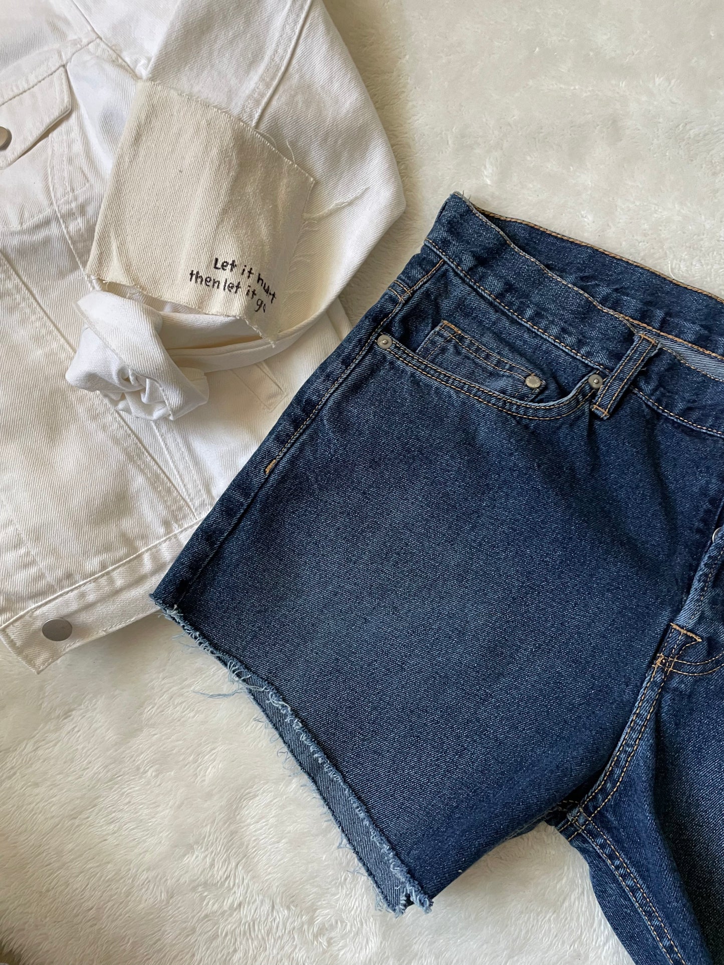 &Denim blue Upcycled 5" shorts. Size 34.