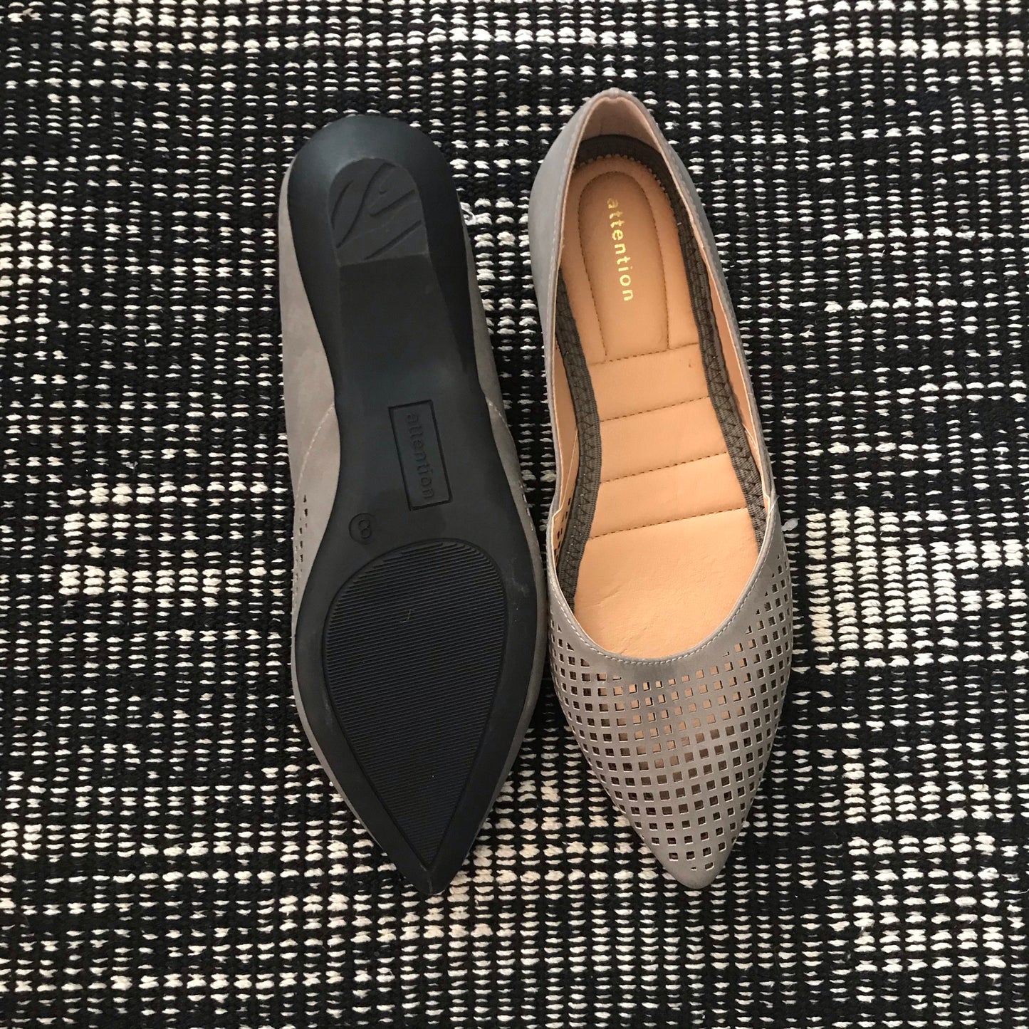 Gray pointed toe flats